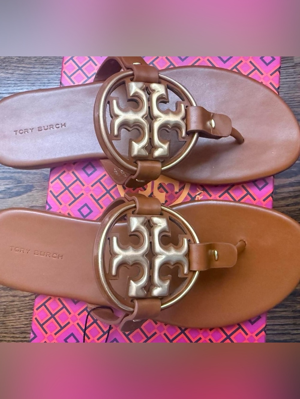 Tory Burch metal Miller soft sandals bourbon miele/gold 6.5 women’s NEW IN BOX